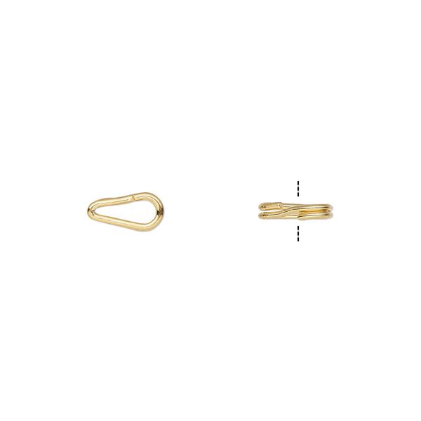 Split ring, gold-plated steel, 8x4mm teardrop with 5.5x2mm hole. Sold per pkg of 10. image number 0