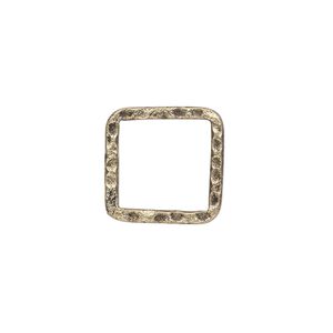 Component, antique gold-plated steel, 16x16mm double-sided hammered flat open square. Sold per pkg of 10.