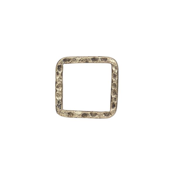 Component, antique gold-plated steel, 16x16mm double-sided hammered flat open square. Sold per pkg of 10. image number 0