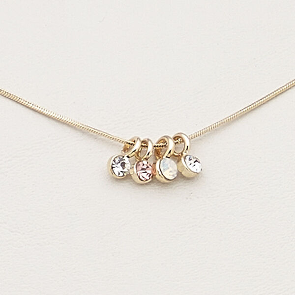 Necklace, Czech glass rhinestone / gold-finished steel / brass / "pewter" (zinc-based alloy), clear / pink / opal, 4mm round, 17 inches with 2-inch extender chain and lobster claw clasp. Sold individually. image number 0