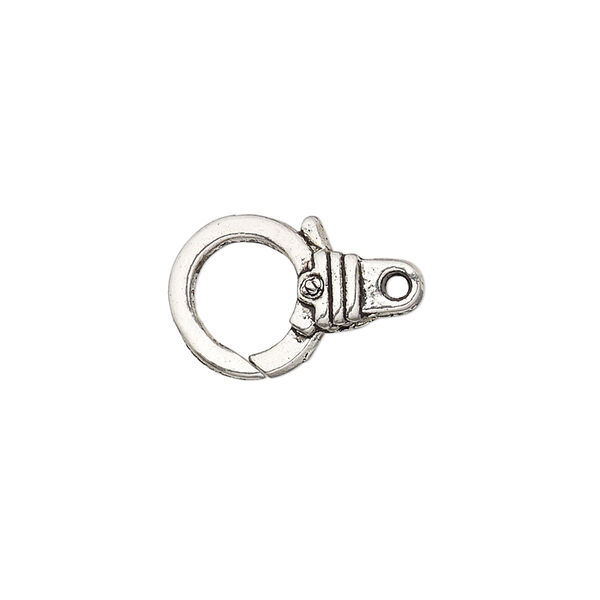 Clasp, lobster claw, antique silver-finished "pewter" (zinc-based alloy), 18.5x11.5mm with double-sided ribbed design. Sold per pkg of 8. image number 0