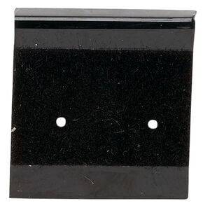 Earring card, flocked plastic, black, 1x1-inch square. Sold per pkg of 100.