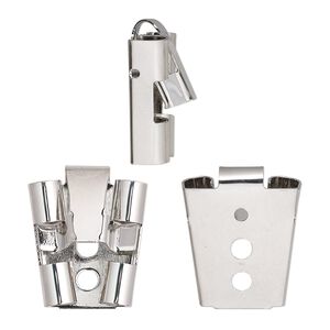 Bolo slide, imitation rhodium-finished brass, 26x22mm squeeze-action. Sold individually.