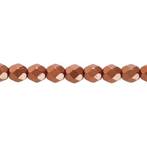 Bead, Czech fire-polished glass, opaque satin copper, 6mm faceted round. Sold per 15-1/2" to 16" strand, approximately 65 beads.