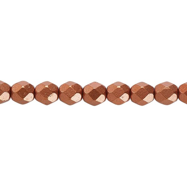 Bead, Czech fire-polished glass, opaque satin copper, 6mm faceted round. Sold per 15-1/2" to 16" strand, approximately 65 beads. image number 0