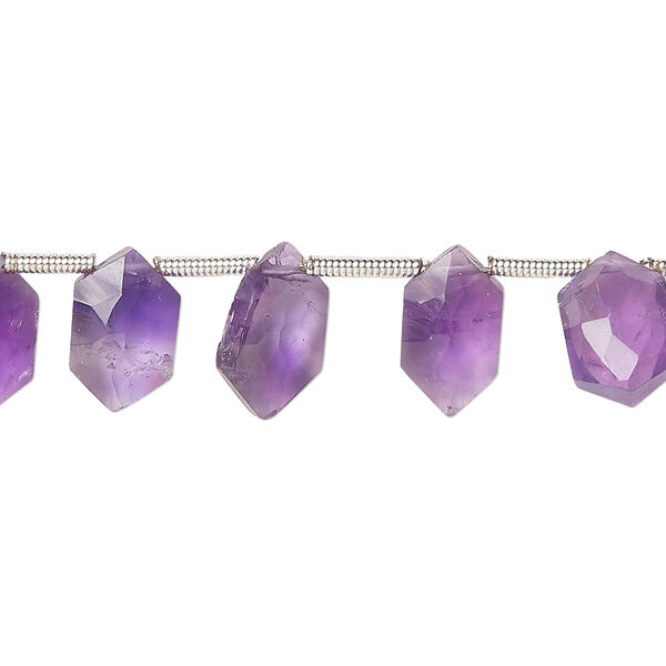 Amethyst 1pkg22, hand-cut side-drilled faceted puffed hexagon bead natural B grade, 13x7mm image number 0