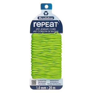 Cord, Beadalon® RePEaT™, recycled polyethylene, lime green, 1mm, 100-pound test. Sold per 20-meter card.
