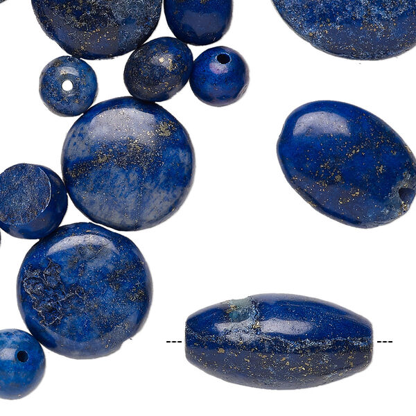 Bead mix, lapis lazuli and denim lapis (dyed), 6x6mm-31x30mm mixed shape, C grade, Mohs hardness 5 to 6. Sold per 1/4 pound pkg, approximately 45 beads. image number 0