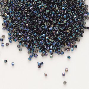 Seed bead, Delica®, glass, pkg/250g, #11 cut, opaque rainbow black (DBC-0005).