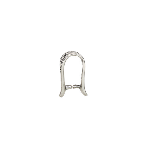 Bail, ice-pick, antique silver-plated brass, 14x8mm fancy triangle, 9mm grip length. Sold individually. image number 1