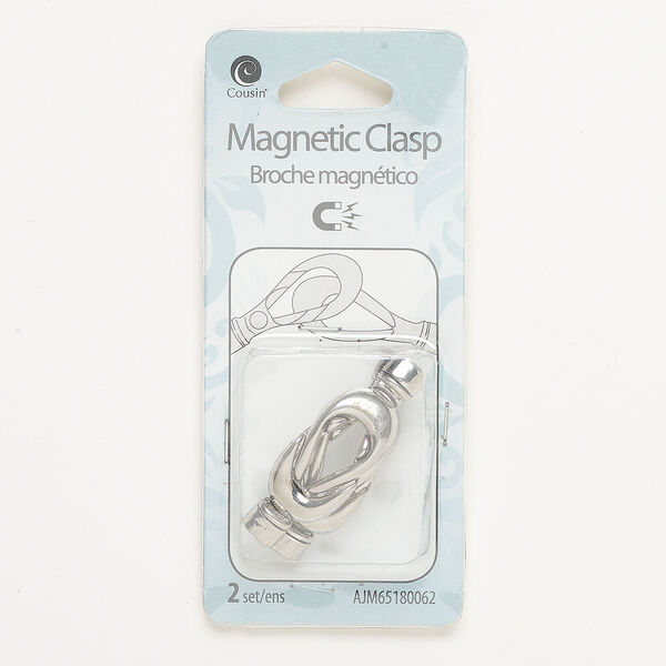 Clasp, magnetic, brass, pkg/2, antique silver finish, 25x13mm reef knot. image number 0