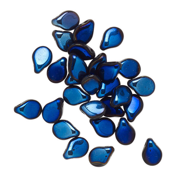 Bead, Preciosa Pip™, Czech pressed glass, opaque metallic indigo blue, 7x5mm top-drilled pip. Sold per pkg of 30. image number 0