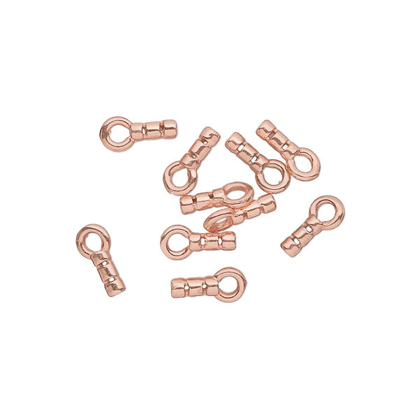 Crimp end, JBB Findings, copper-plated brass, 5x2mm tube with loop, 0.6mm inside diameter. Sold per pkg of 10. image number 0