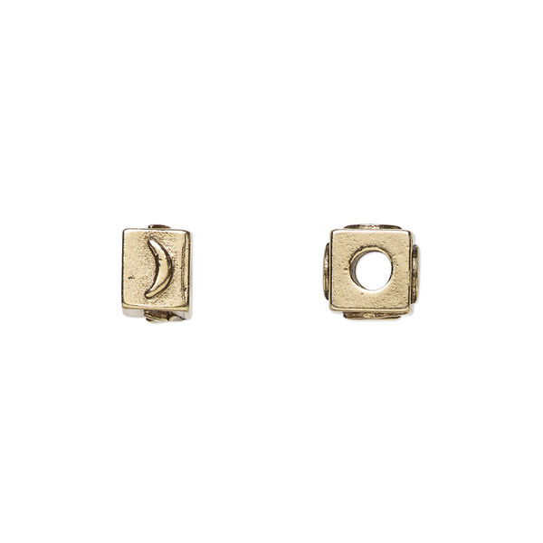 Bead, antique gold-plated pewter (tin-based alloy), 8x6mm rectangle with crescent moon. Sold per pkg of 4. image number 0