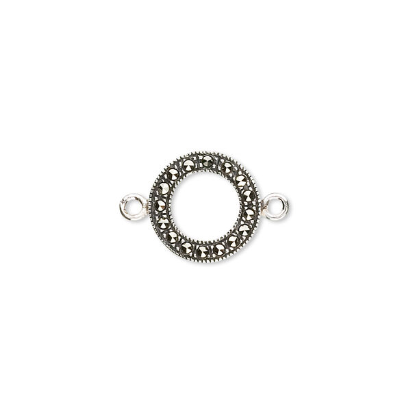 Link, sterling silver and marcasite, 11mm open flat round. Sold individually. image number 0