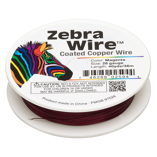 Wire, Zebra Wire™, color-coated copper, magenta, round, 28 gauge. Sold per 40-yard spool. image number 0