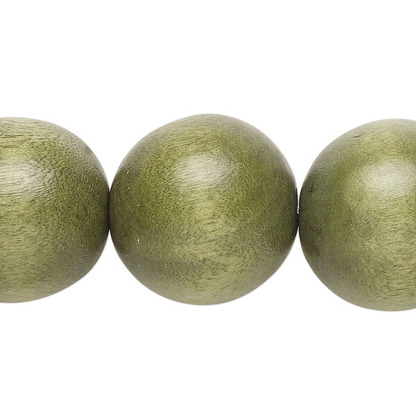 Bead, Taiwanese cheesewood (dyed / waxed), light forest green, 19-20mm round. Sold per 15-1/2" to 16" strand. image number 0
