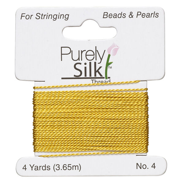 Thread, Purely Silk™, yellow, medium-heavy, size #4, 24-pound test. Sold per 4-yard card. image number 0