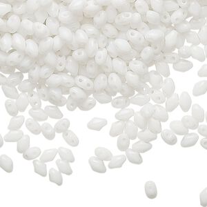 Bead, Preciosa Mini Twin™, Mini Pressed Twin, Czech pressed glass, opaque white, 4x2.5mm oval with (2) 0.7mm holes. Sold per 250-gram pkg.
