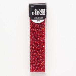 Seed bead mix glass 1pk #6 round, opaque silver-lined red, 40 gram