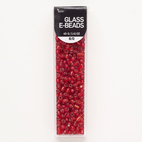 Seed bead mix glass 1pk #6 round, opaque silver-lined red, 40 gram image number 0