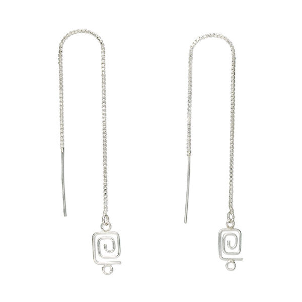 Ear thread, sterling silver, 4-1/2 inches with square swirl and closed loop. Sold per pair. image number 0
