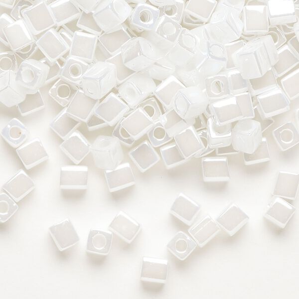 Seed bead, Miyuki, glass, pkg/250g, 3.5-3.7mm square, opaque metallic white (SB-420). image number 0