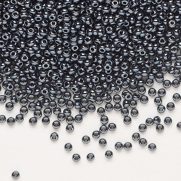 Seed bead, Preciosa Ornela Czech glass, pkg/500g, #11 rocaille, opaque hematite black, (49102). image number 0