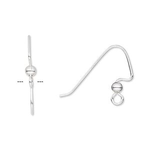 Ear wire fishhook 1pkg100 silver-plated, 18mm angular / 3mm ball / perfect balance / open loop, 22 gauge brass 50 pair