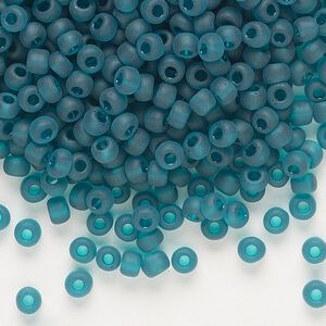 Seed bead, Dyna-Mites™, glass, transparent matte teal, #6 round. Sold per 40-gram pkg.