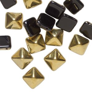Preciosa Czech pressed glass 1pkg12, pyramid spacer bead bronze gold / black 11x11mm