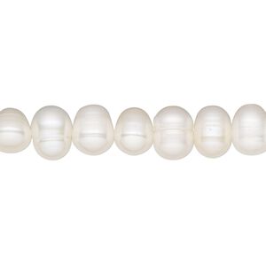 Pearl, cultured freshwater (bleached), white, 7-8mm semi-round, D grade, Mohs hardness 2-1/2 to 4. Sold per 15-1/2" to 16" strand.