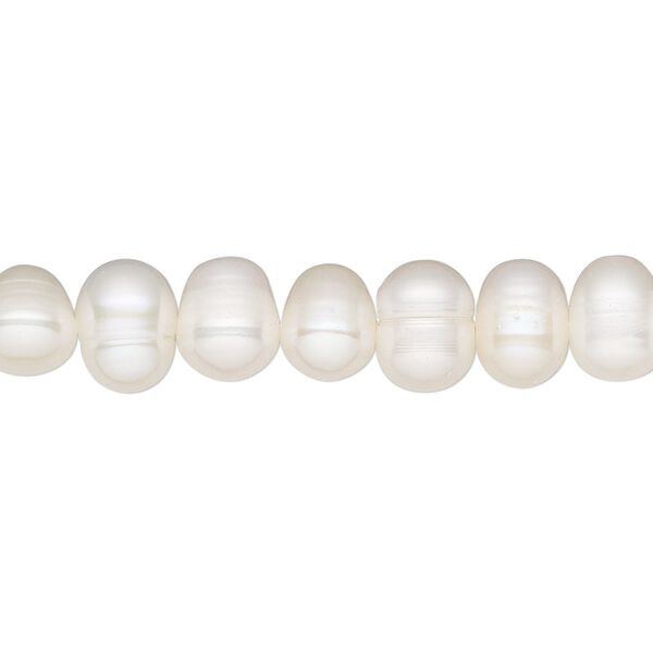 Pearl, cultured freshwater (bleached), white, 7-8mm semi-round, D grade, Mohs hardness 2-1/2 to 4. Sold per 15-1/2" to 16" strand. image number 0