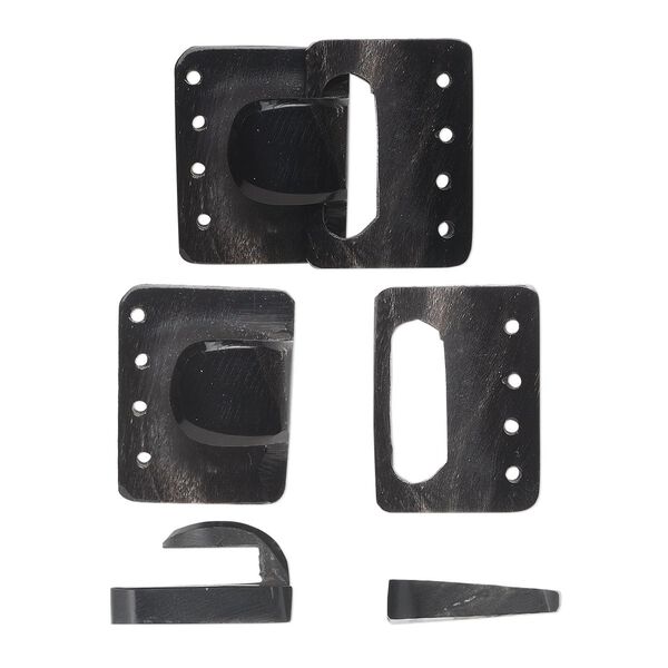 Clasp, hook-and-eye, horn (natural), black, 37x31mm rectangle. Sold individually. image number 0