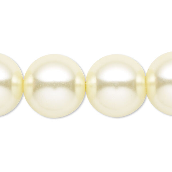 Bead, crystal pearl, light yellow, 16mm round. Sold per 15-1/2" to 16" strand, approximately 25 beads. image number 0