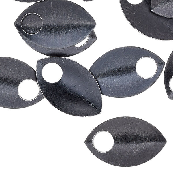 Component, anodized aluminum, black, 22x14mm 2-sided curved scale blank with 5mm hole, 20 gauge. Sold per pkg of 20. image number 0