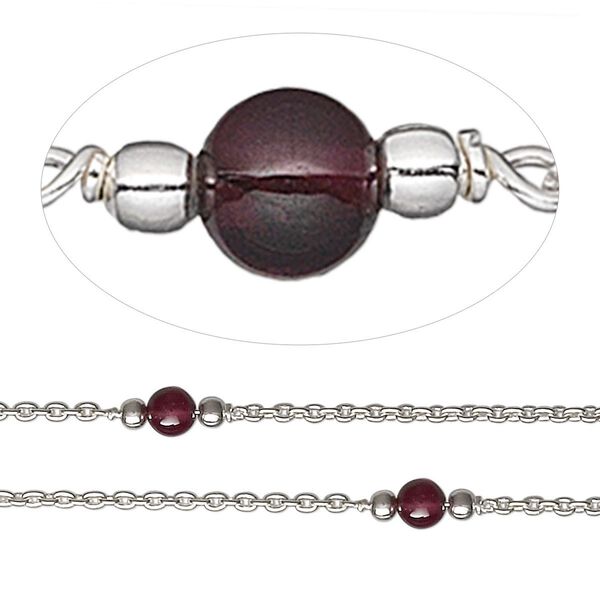 Garnet / sterling silver 1pkg1, beaded chain natural 5 foot 4mm image number 0
