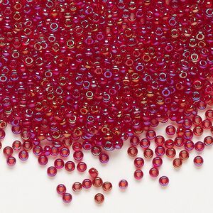 Seed bead, Preciosa Ornela Czech glass, pkg/500g, #11 rocaille, translucent rainbow ruby, (91090).
