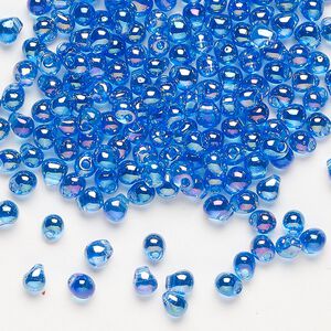Seed bead, Miyuki, glass, pkg/250g, 4x3.4mm fringe, translucent rainbow medium blue (DP-261).