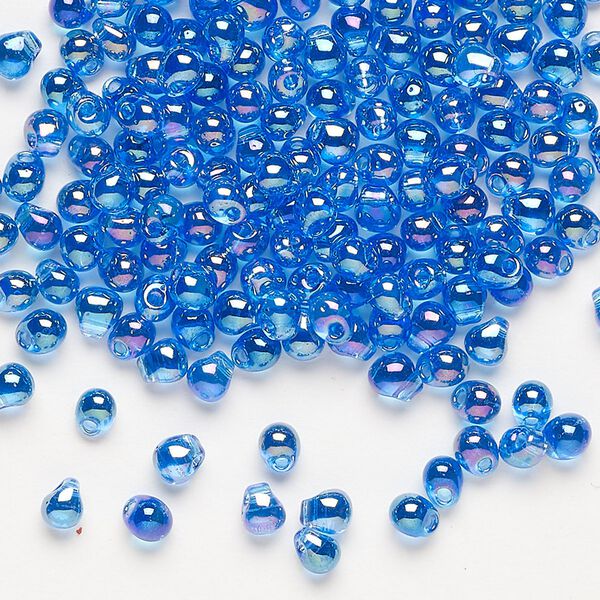 Seed bead, Miyuki, glass, pkg/250g, 4x3.4mm fringe, translucent rainbow medium blue (DP-261). image number 0