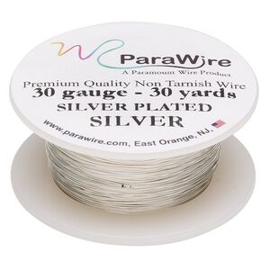 Wire, ParaWire™, silver-plated copper, round, 30 gauge. Sold per 30-yard spool.