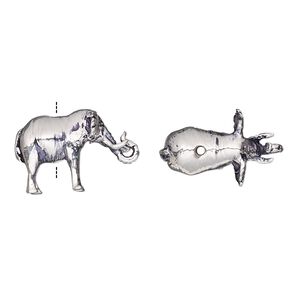 Bead, antique silver-plated brass, 18x12mm vertically-drilled 3D elephant. Sold individually.