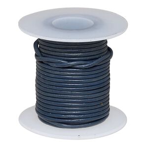 Cord, leather (dyed), navy blue, 1-1.2mm round. Sold per 5-yard spool.