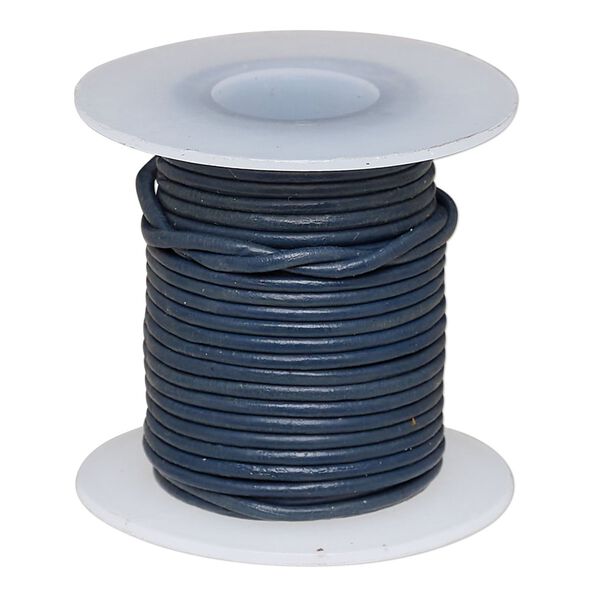 Cord, leather (dyed), navy blue, 1-1.2mm round. Sold per 5-yard spool. image number 0