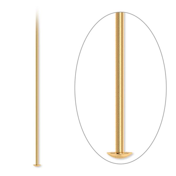Head pin, gold-plated brass, 2 inches, 21 gauge. Sold per pkg of 500. image number 0