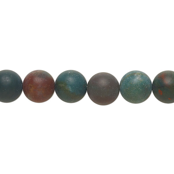 Bead, Indian bloodstone (natural), matte, 8mm round, B grade, Mohs hardness 6-1/2 to 7. Sold per 8-inch strand, approximately 25 beads. image number 0