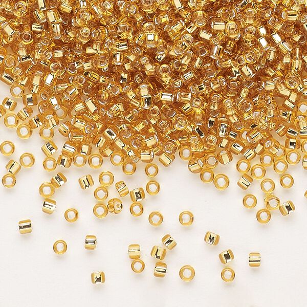 Seed bead, Dyna-Mites™, glass, pkg/1/2kg, #11 round, transparent silver-lined gold, (61:SR 11/0 SR). image number 0