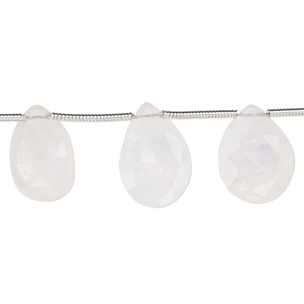 Rainbow moonstone 1pkg7, hand-cut top-drilled faceted puffed teardrop bead natural graduated 14x10mm-16x10mm image number 0
