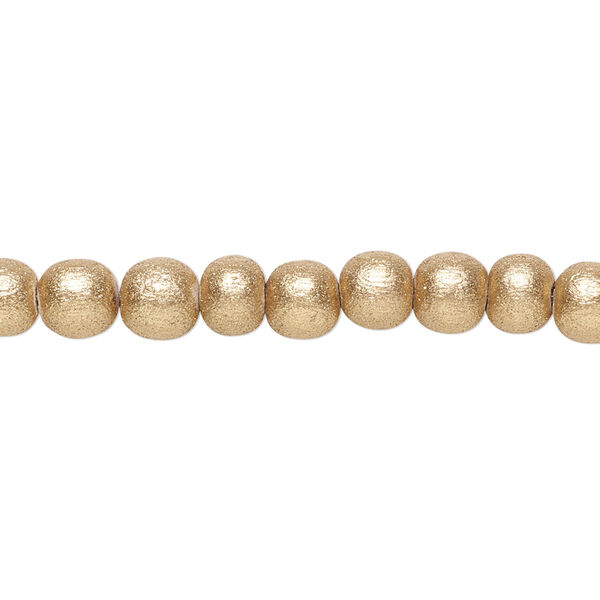 Bead, painted Taiwanese cheesewood (coated), metallic gold, 5-6mm round. Sold per pkg of (2) 15-1/2" to 16" strands. image number 0