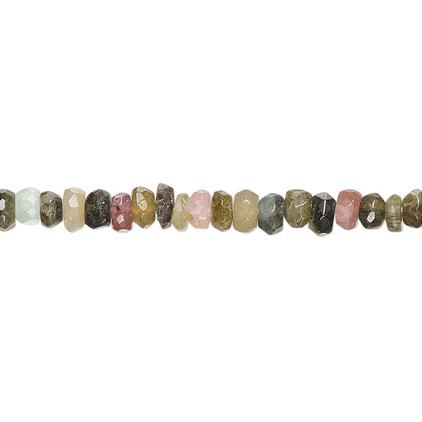 Multi-tourmaline 1pkg1, hand-cut faceted rondelle bead natural C- grade, 8 inch 4x2mm-5x3mm image number 0